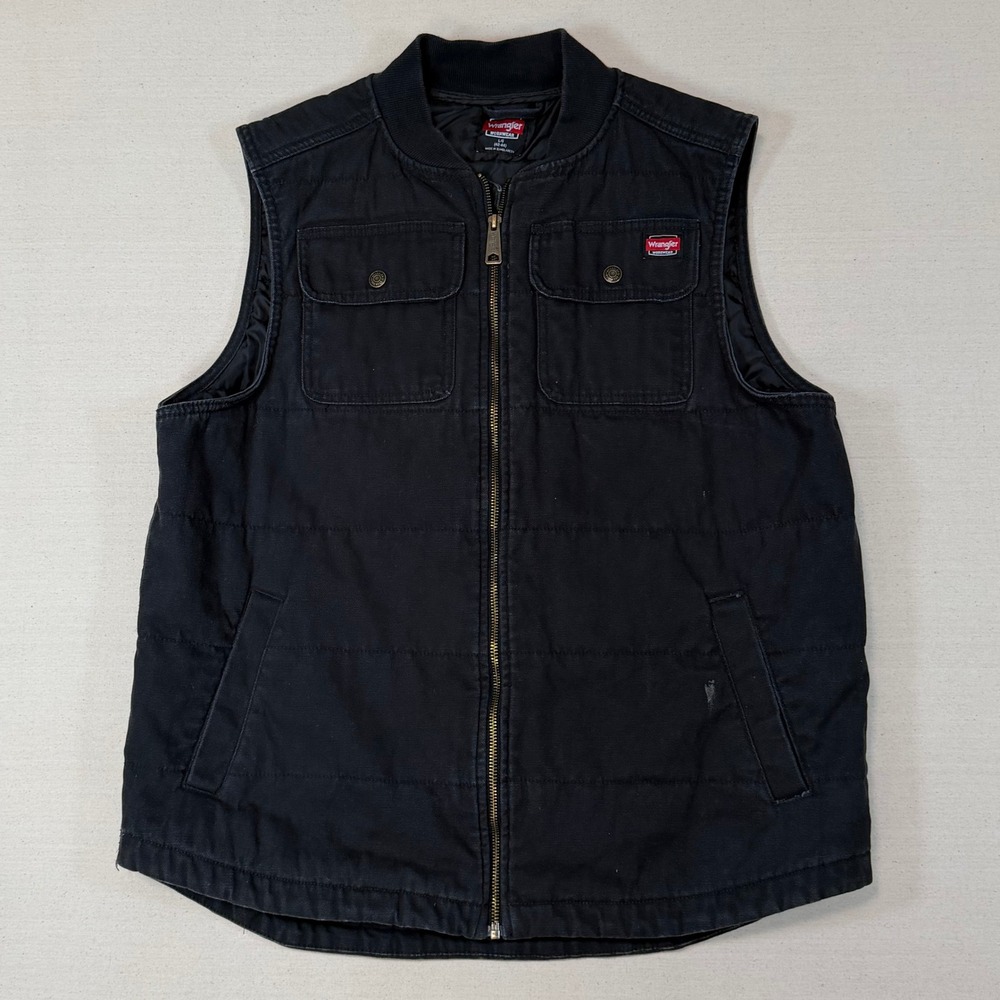Wrangler Workwear Mens Black Quilted Canvas Zip Up Vest Large